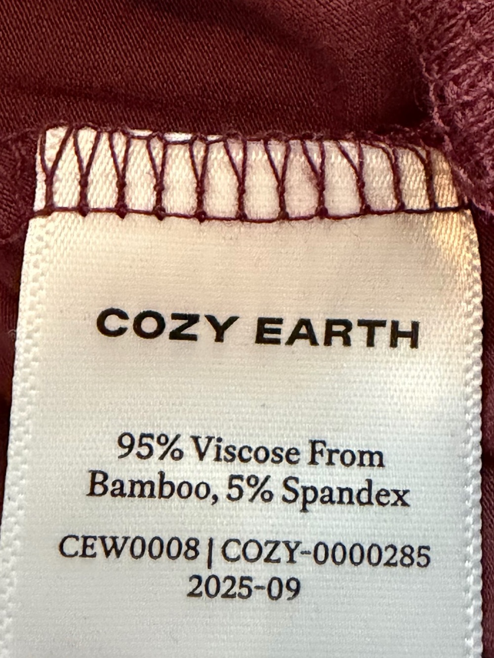 Cozy Earth NWT Bamboo Stretch-Knit Classic Long Sleeve PJ Set Burgundy Size M - Picture 10 of 10